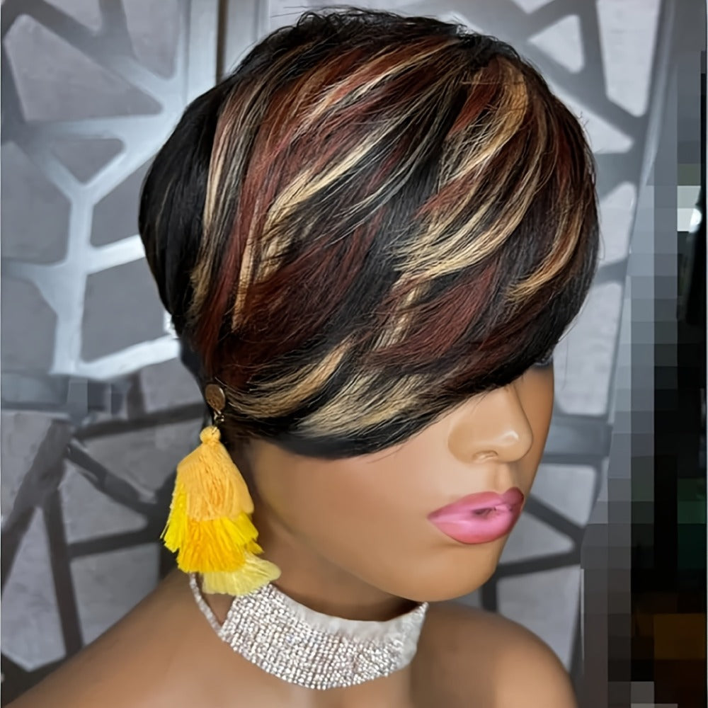 Synthetic Wig 4-Inch Layered Pixie with Bangs, Black-Blonde Look and Rose Net Cap for Daily Style — image 6