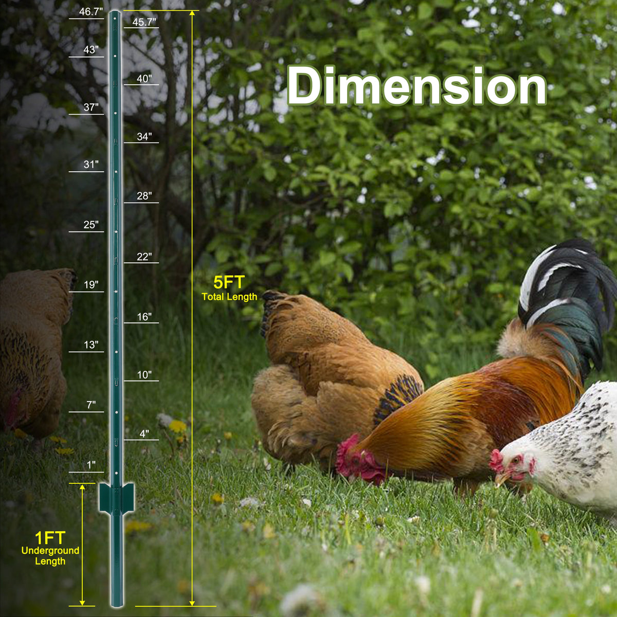 Fence post 3-foot-10 pack, heavy-duty metal fence post with U-shaped groove