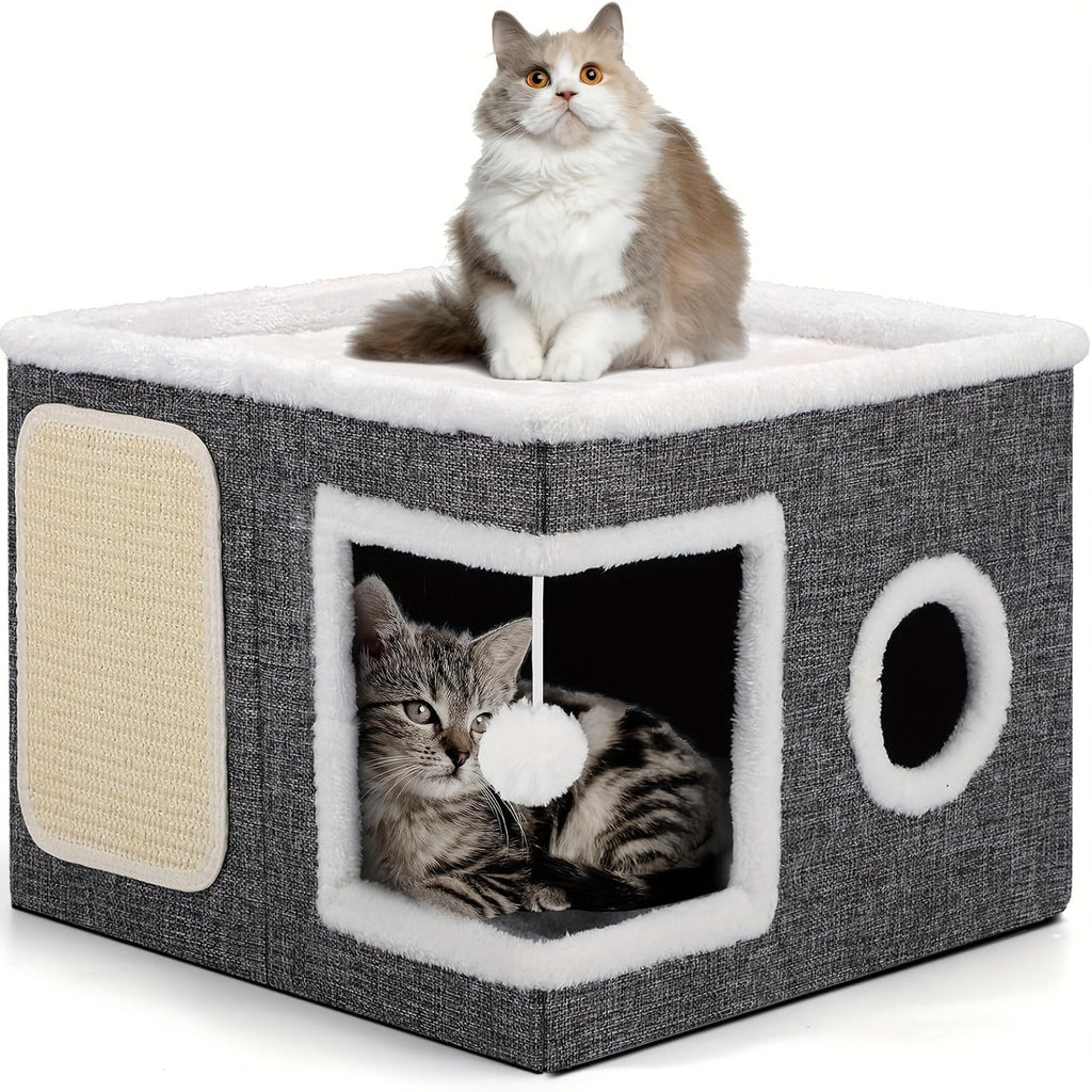 Foldable Gray Cat Condo with Top Platform, Scratch Panel, Openings and Four Cube-Style Options — image 8