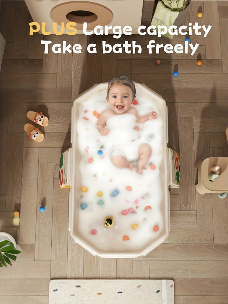 Foldable Baby Bathtub Portable Newborn Infant Tub with Drain Hole, Anti-Slip Base & Durable Multi-Functional Design for Home 