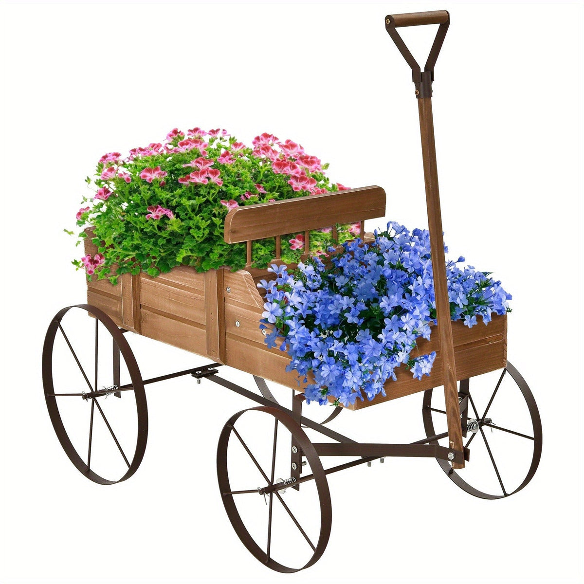 Wooden Flower Stand with 4 Wheels, Rolling Plant Trolley for Garden, Balcony & Terrace, for Garden, Patio and Yard Use — imag