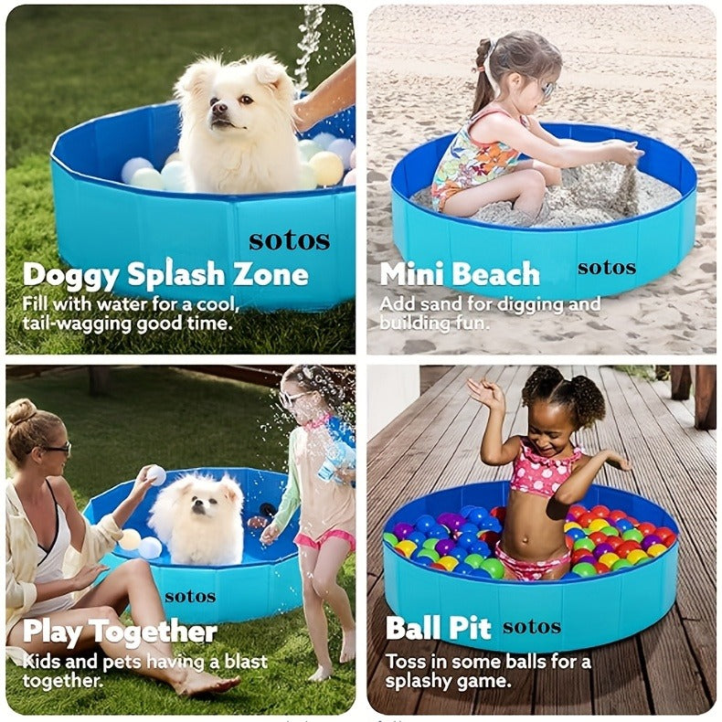 Foldable Dog Pool, Portable Hard Plastic Pet & Kids Swimming Pool, Anti-Slip Collapsible Bathtub for Indoor Outdoor Backyard 