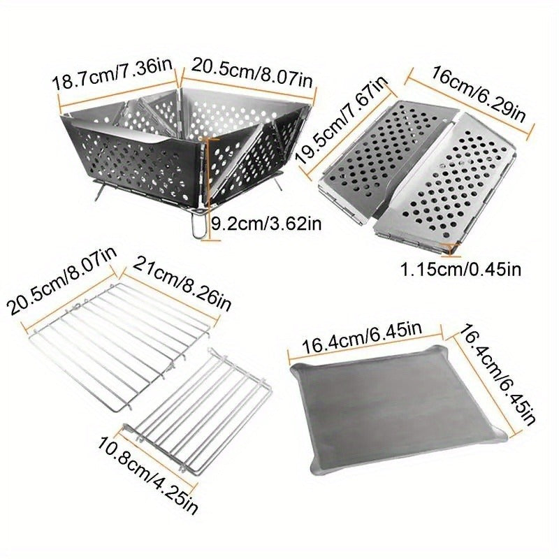 Wood Burning Camp Stove Portable Stainless Steel, Mini Folding Charcoal BBQ Grill, Camping Wood Stove Burner — image 12