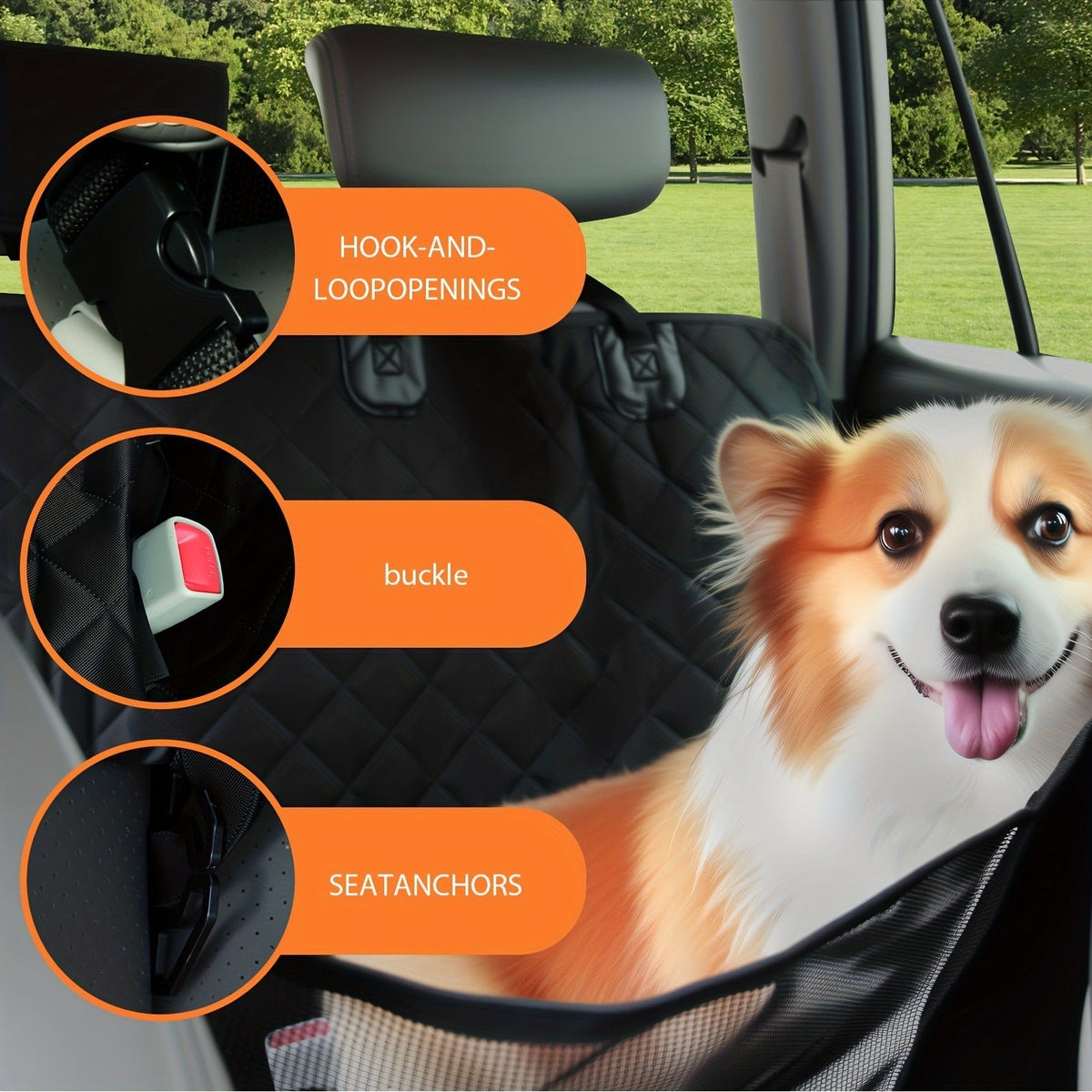 Quilted Dog Car Back Seat Cover with Side Flaps, Mesh Window and Six Color or Pink Mat Bundle Options — image 5