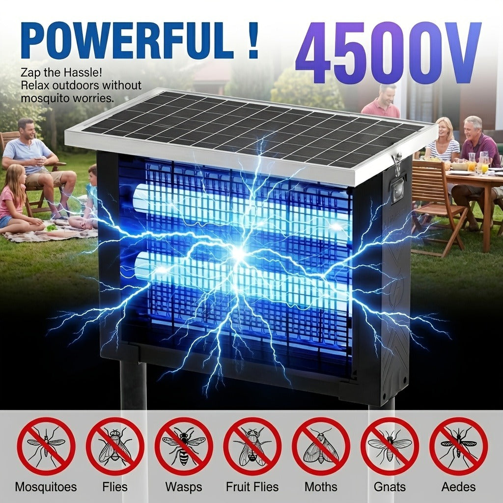 Rectangular Solar Bug Zapper with Blue Grid Light, Panel Top, Ground Stand and Hanging Chain in Black — image 10