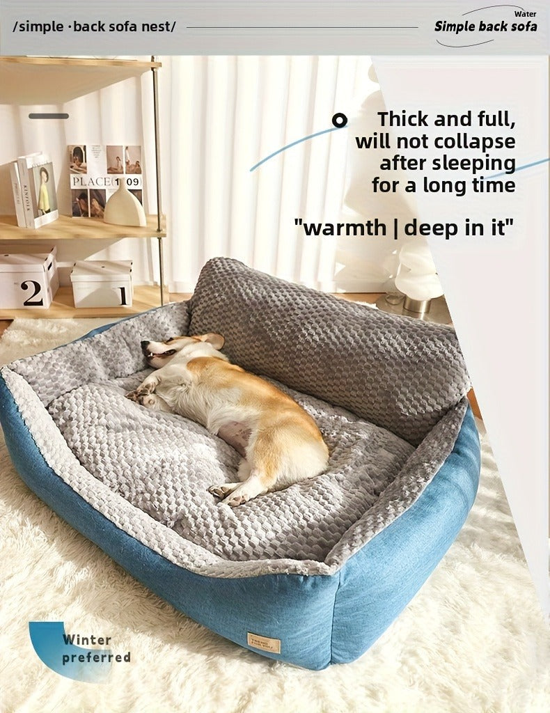 Blue-Gray Dog Bed Couch with Raised Back and Side Bolsters in Four Sizes, Plus One Random Cat Teaser — image 10