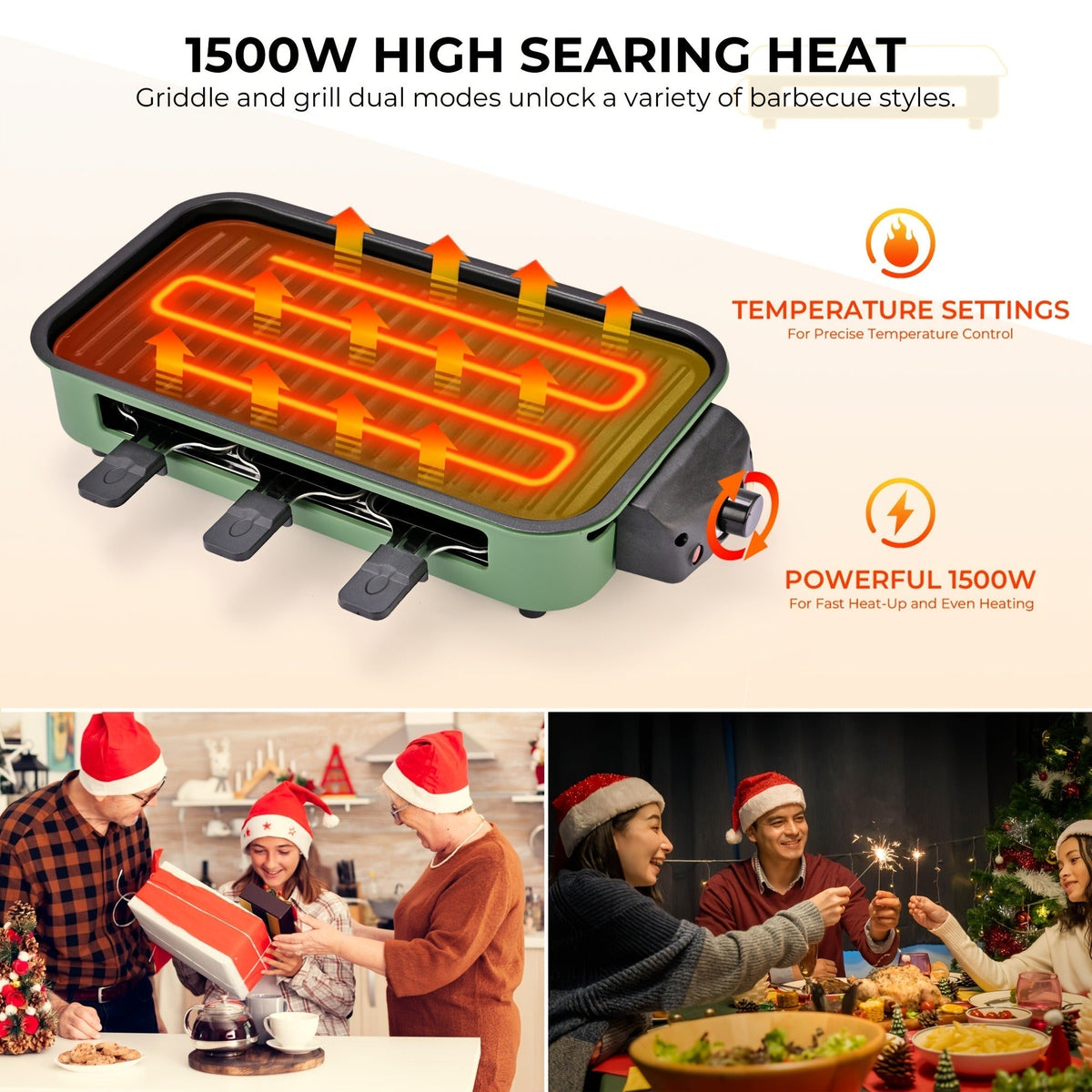 Indoor Smokeless Electric Grill 1500W Non-Stick Raclette Table Grill with Removable Plate & 3 Mini Pans Compact BBQ Griddle —