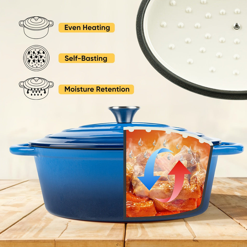 Dutch Oven Enameled Cast Iron 4.5QT with Lid & Dual Handles – Oval Non-Stick Enamel Coating for Bread Baking Soups Stews Brai