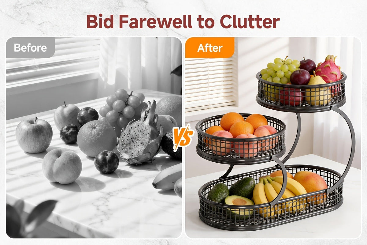 Fruit Basket with Two Round Bowls and 15.75-Inch Rectangular Base Tray — image 12