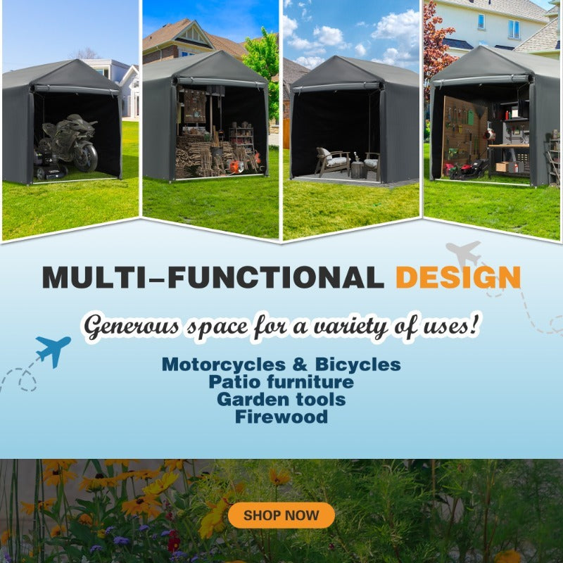Portable PE-Tarpaulin Outdoor Storage Shelter with Steel Frame in 5 x 7.2 Ft or 6.3 x 8 Ft Sizes — image 11