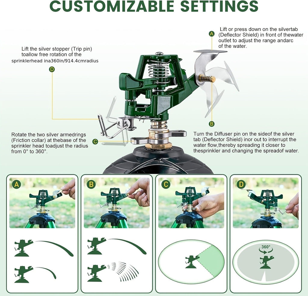 Impact Sprinkler Tripod 360° Zinc Head Lawn Yard Irrigation Flip Lock, for Garden, Lawn and Yard Watering — image 11