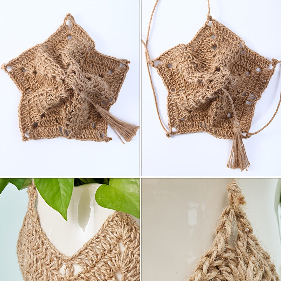 Macrame Plant Hanger with Tassels, Bohemian Cotton Rope Crochet Wall Basket, Indoor Outdoor Hanging Planter with Hooks, Boho 