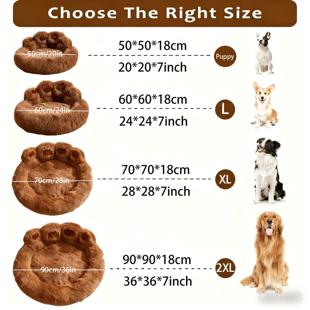 Bear-Paw Round Plush Pet Bed in Coffee, Pink or Gray with Four Weight-Labeled Size Options — image 22