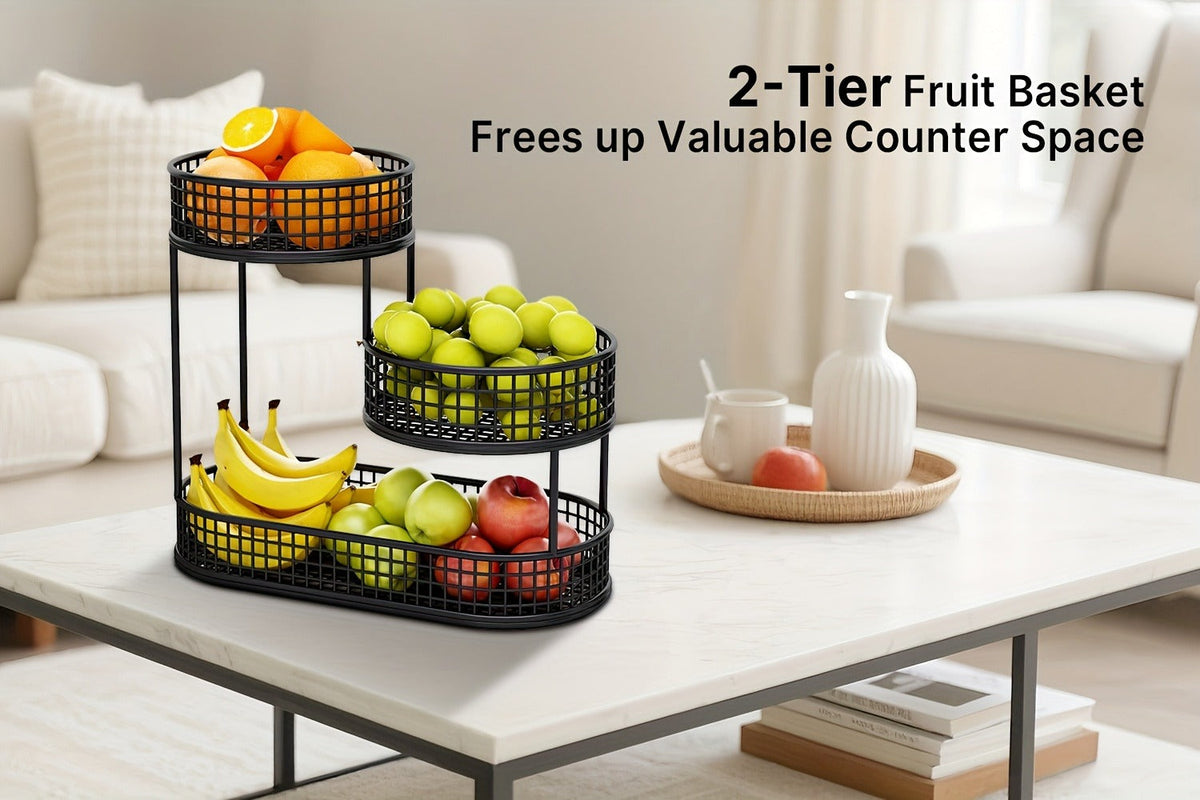 Three-Tier Black Wire Fruit Basket with Staggered Round Bowls and Rectangular Countertop Base — image 12