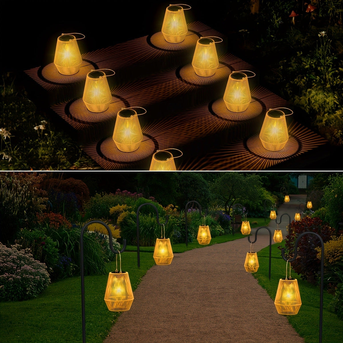 Solar Outdoor Lights Bohemian Bamboo Hanging Lanterns, Warm White, 1/2/4 Piece Sets for Patio Decor — image 19