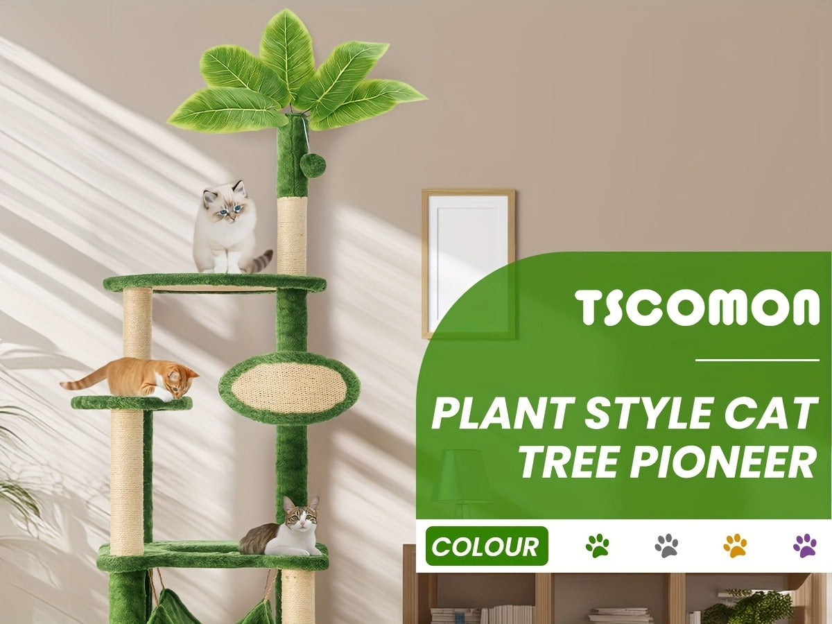 55-Inch Plant-Style Cat Tree with Platforms, Round Pass-Through Perch, Hammock and Four Colors — image 1