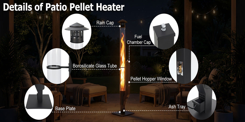 Outdoor Wood Pellet Patio Heater 56 Inch, Smokeless Portable Pellet Stove with Rain Cap, Viewing Window & Ash Tray — image 12