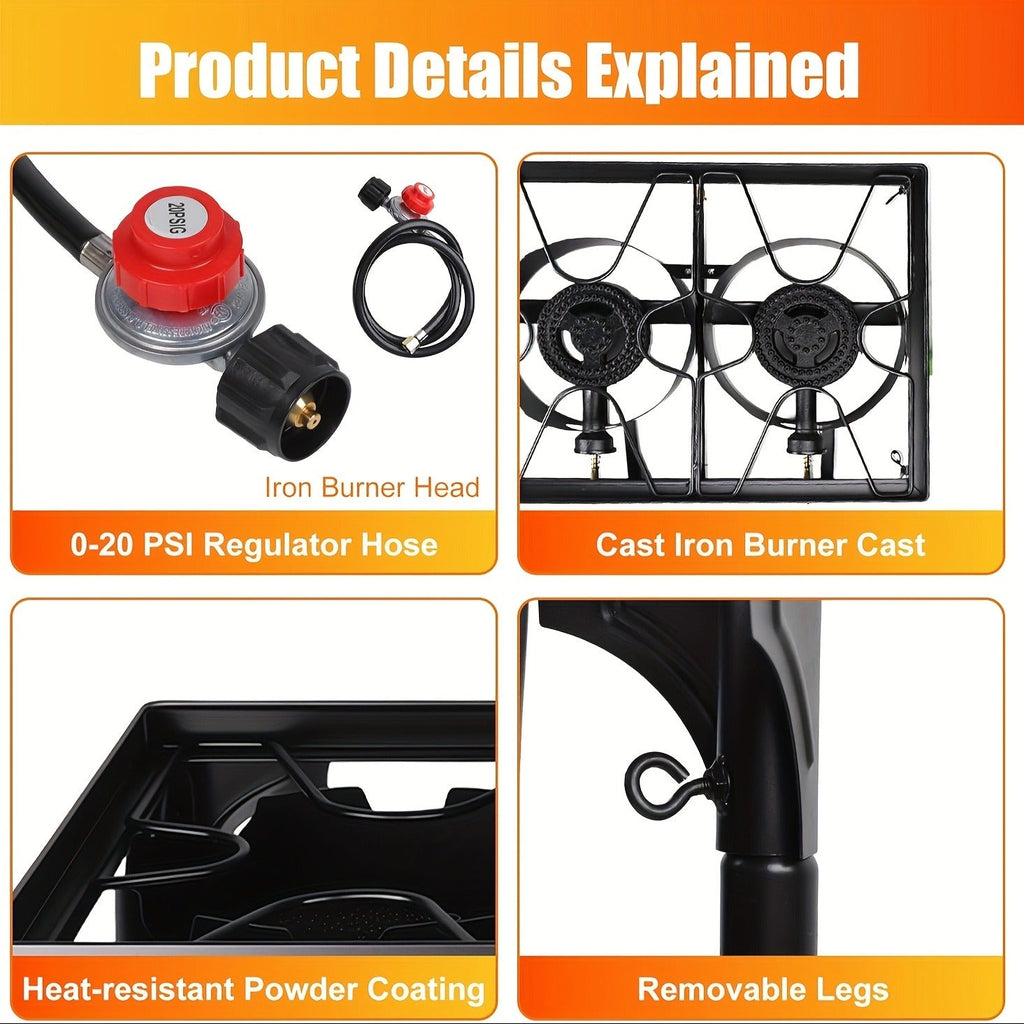 Outdoor Propane Burner Stand with One- or Three-Burner Layout, Removable Legs and 0–20 PSI Regulator Hose — image 13
