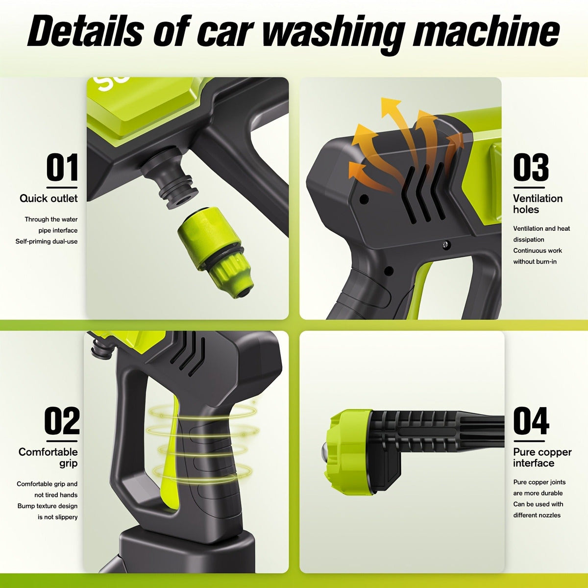 Cordless Pressure Washer Battery Powered Portable Car Wash Gun High Pressure Cleaner for Cars Yards for Garden, Patio and Yar