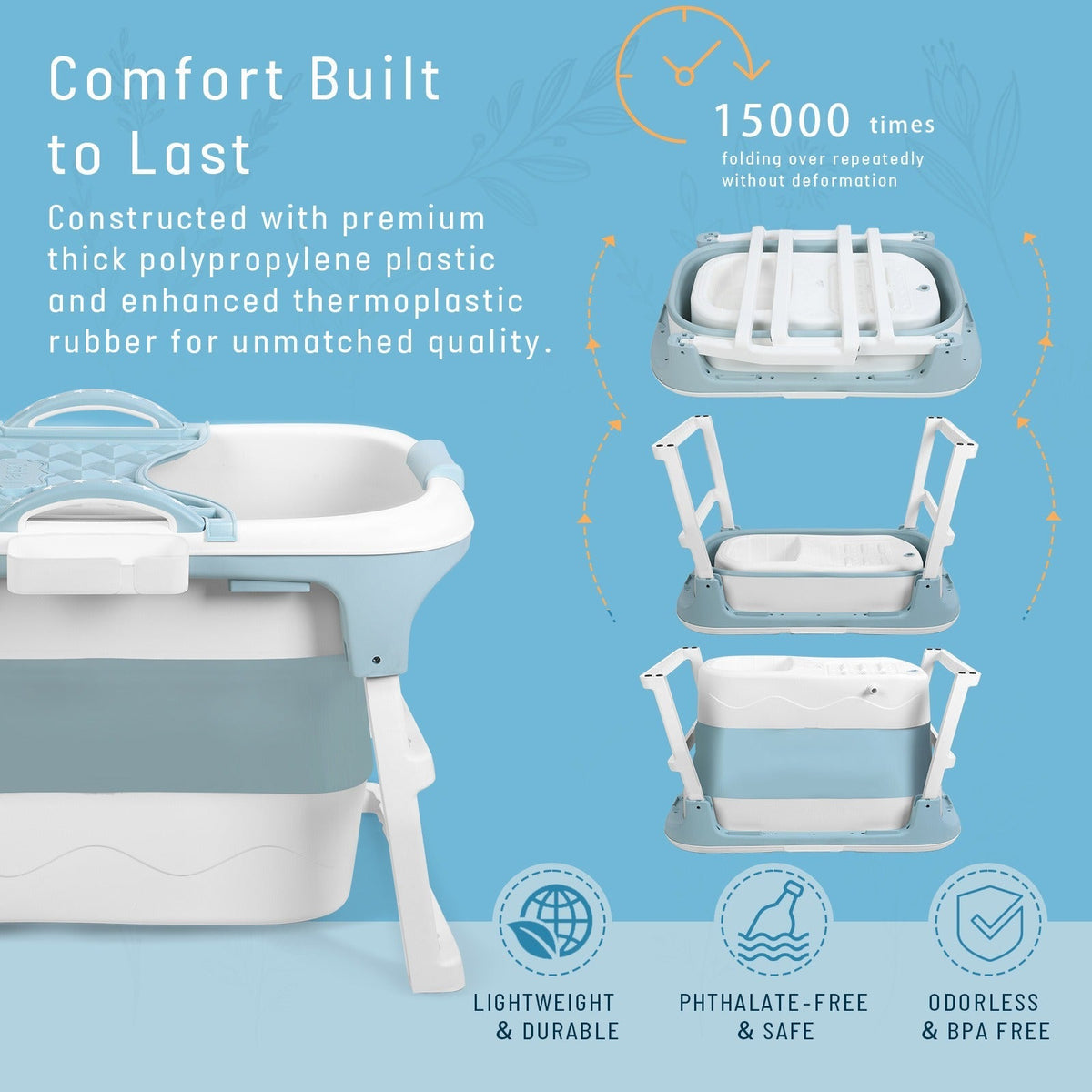 Portable Bathtub for Adults with Insulation Cover & Drainage Pipe, Foldable Hot Tub for Indoor Outdoor Sauna — image 13