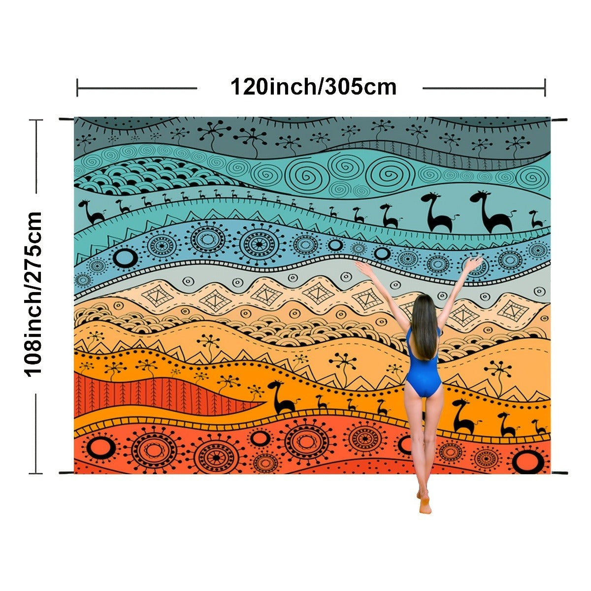Printed Beach Mat with 19 Exact Size-and-Pattern Options, 198 x 205cm to 275 x 305cm with Stakes and Pouch — image 14