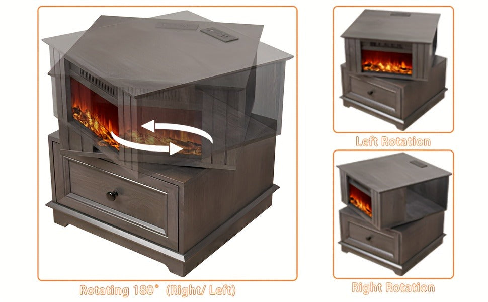 Electric Stove Heater End Table Rotatable Fireplace Side Table 1400W 4800 BTU Indoor Heater with Storage for Garden, Patio an