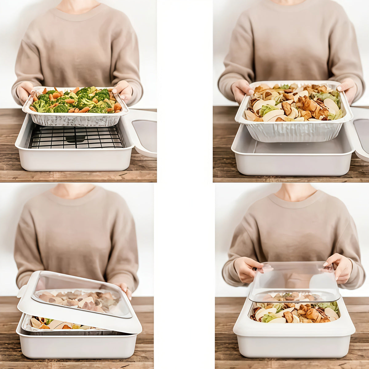 Foil Pan Carrier with Lid 2 in 1 Stackable Food Storage Set BPA Free Dishwasher Safe Portable Casserole Holder for Potluck BB