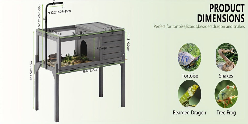Large Tortoise Habitat Turtle Cage Enclosure with Detachable Legs Removable Roof Ramp Lamp Holder Indoor Outdoor — image 13