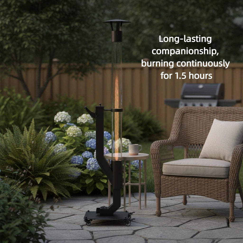 Wood Pellet Patio Heater Portable Gravity Feed Rocket Stove with Glass Tube Flame, Smokeless Non-Electric Outdoor Fire Pit fo