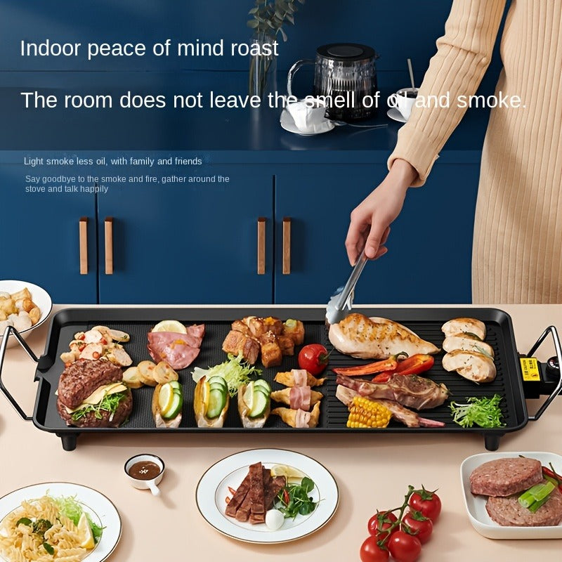 Electric Griddle 1500W Non-Stick Oblong Baking Pan 5-Speed Temperature Control Smokeless Indoor Grill for Eggs Vegetables BBQ