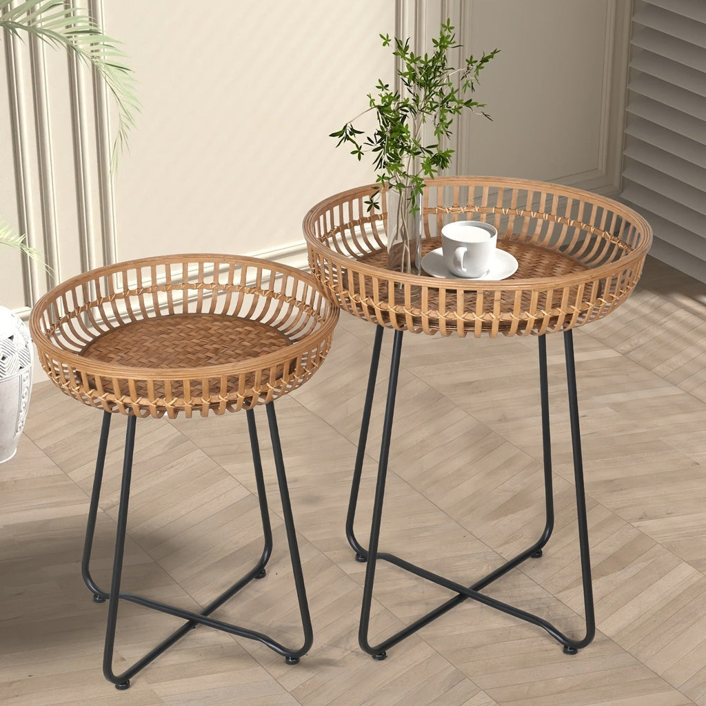 Side Table Rattan Collection with Bamboo-Woven Tops, Metal Bases and 18- or 20.4-Inch Options — image 11