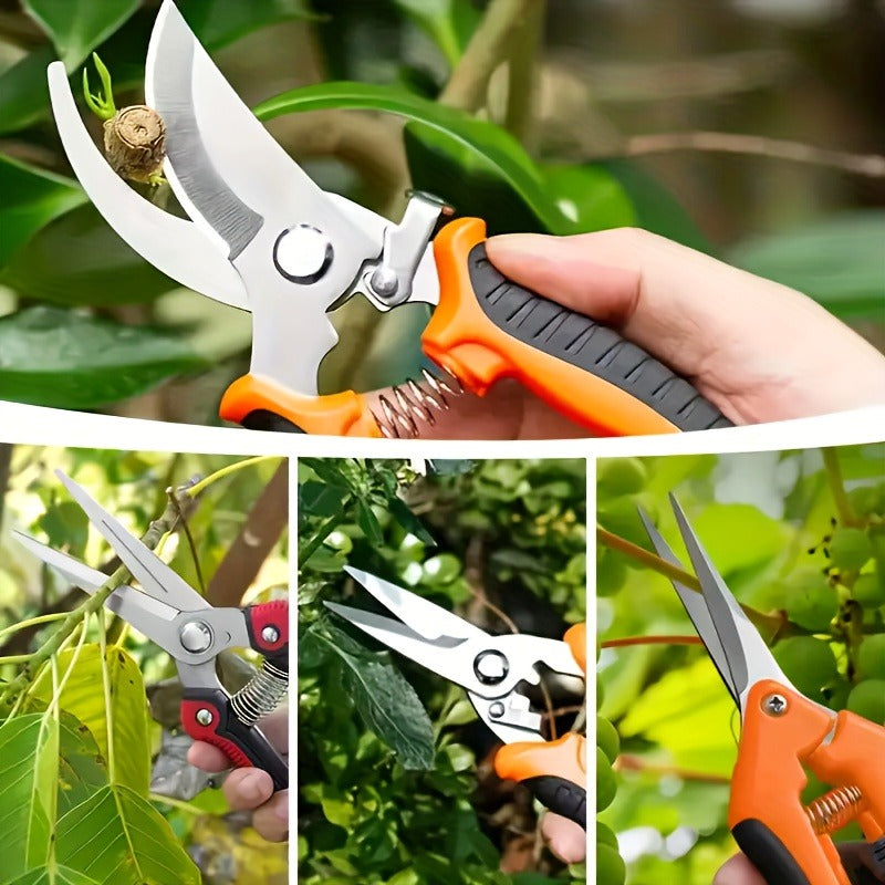 Pruning Shears 6-Piece Set, Stainless Steel Garden Scissors Anti-Slip Handle, Fruit Picking Lawn Bonsai Branch Cutting Tool G