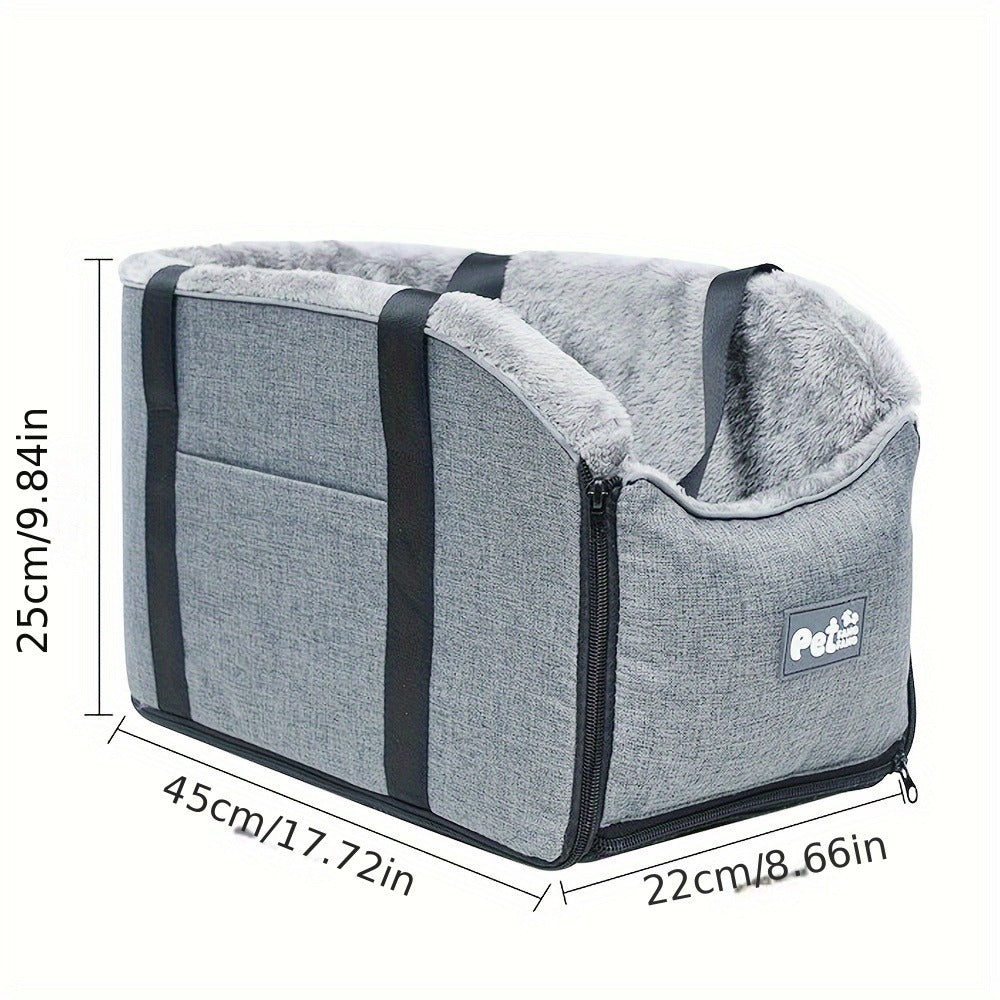 Open-Top Pet Carrier Car Seat Tote with Padded Rim, Attachment Straps, Interior Clip and Grey Fabric Exterior — image 6