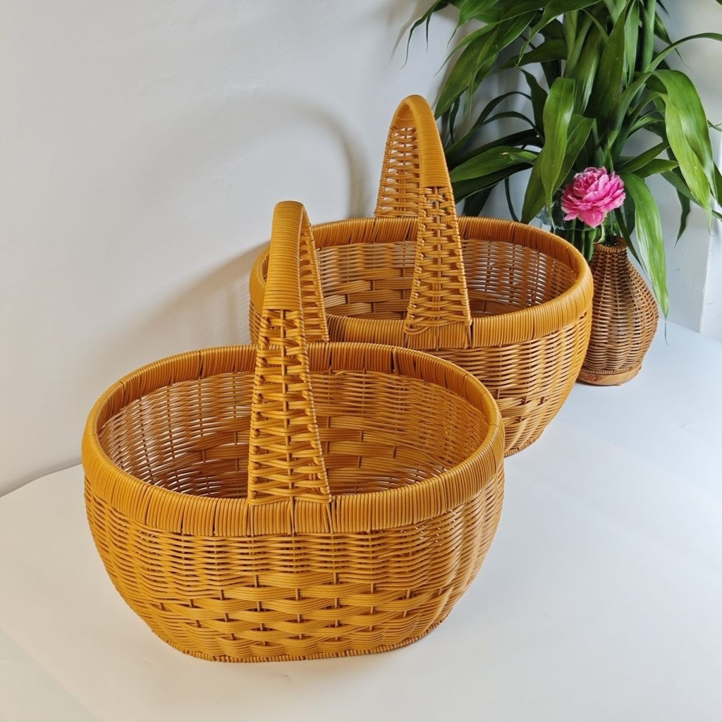 Rattan Basket Woven Shopping Basket with Handle – Extra Large Handcrafted Picnic Basket for Fruits, Eggs, Vegetables — image 