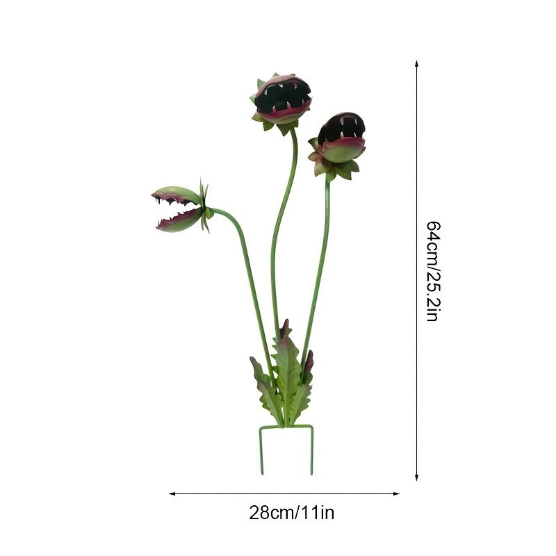 3D Metal Garden Sculpture Plaque – Scary Three-Head Flower Eating Monster Outdoor Lawn Decoration — image 12