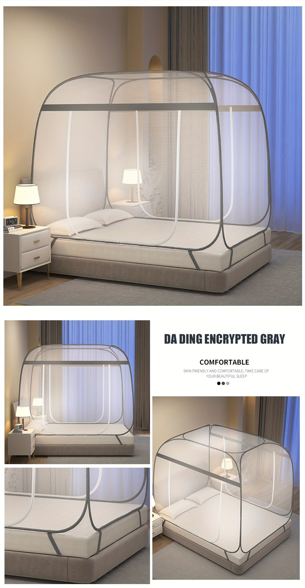Mosquito Net Canopy Bed, Yurt Style 360° Full Coverage, Stainless Steel Frame, Easy Open Design for Bedroom — image 10