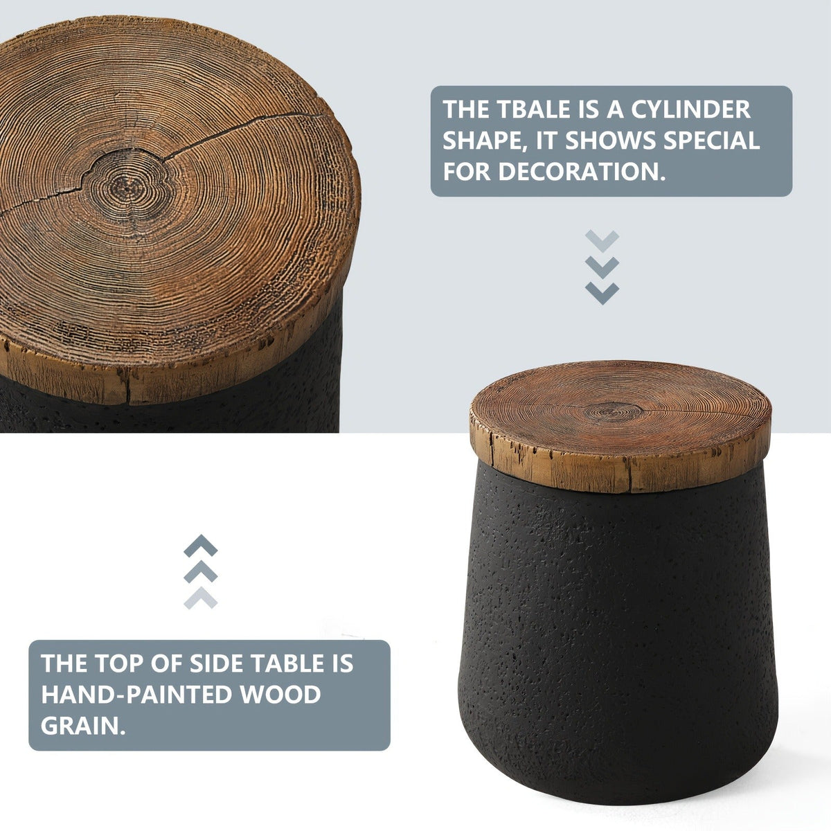 Outdoor Side Table 17-Inch Concrete Design with Wood-Look Top in Black, Hourglass and Compact Options — image 11