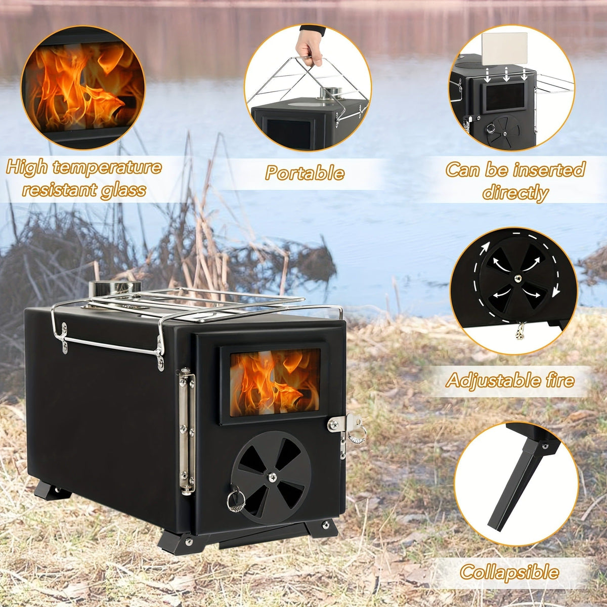 Wood Burning Camp Stove with Chimney Pipe Portable Outdoor Camping Stove for Cooking, BBQ, Boiling Water & Heating — image 14