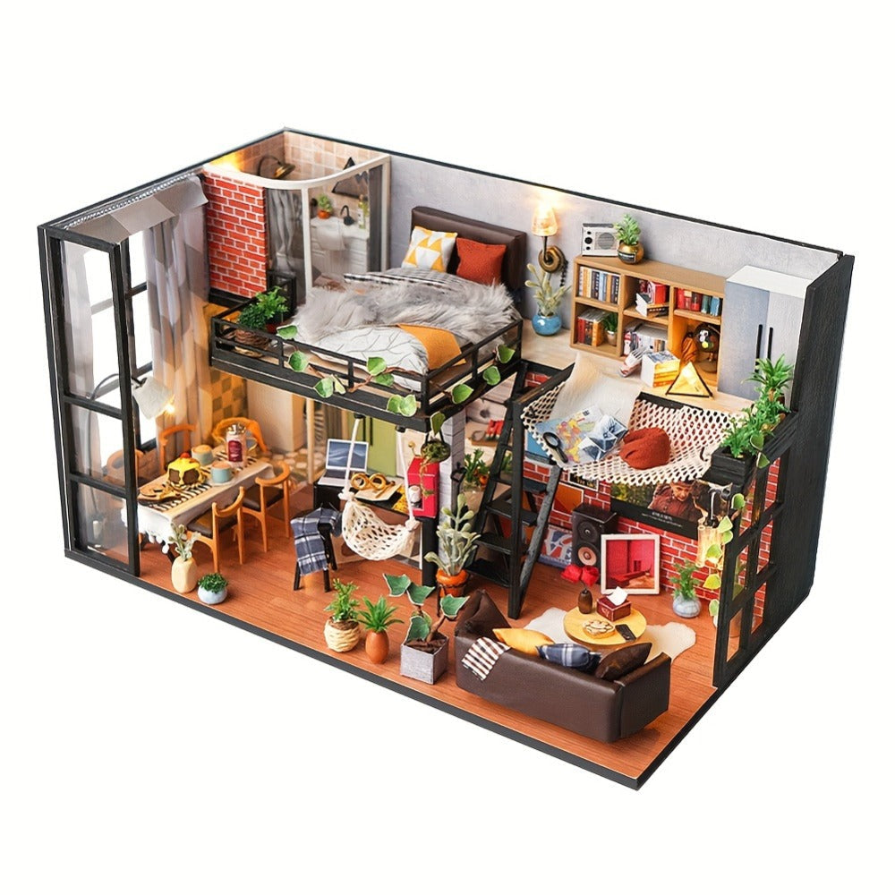 DIY Dollhouse Kit 2 Story with Dust Cover, Handmade Miniature House Model with Furniture Parts, No Glue No Batteries — image 