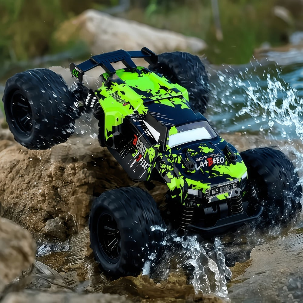 RC Monster Truck 4WD Green Off-Road Style Vehicle with LED Details, 2.4G Remote Controller and Treaded Tires — image 2