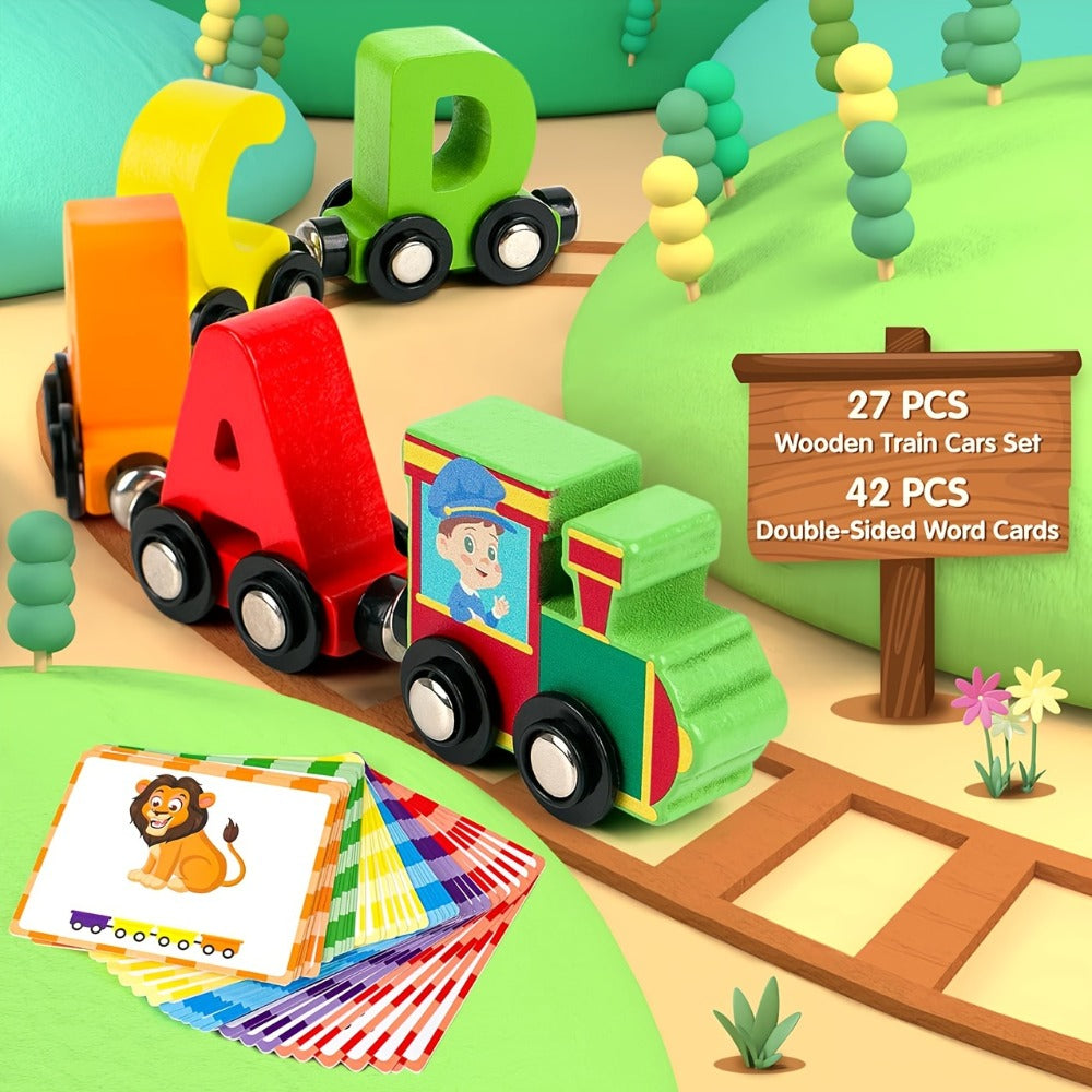 Magnetic Wooden Alphabet Train Set 27PCS ABC Letter Learning Toy with 42 Double-Sided Flash Cards — image 7