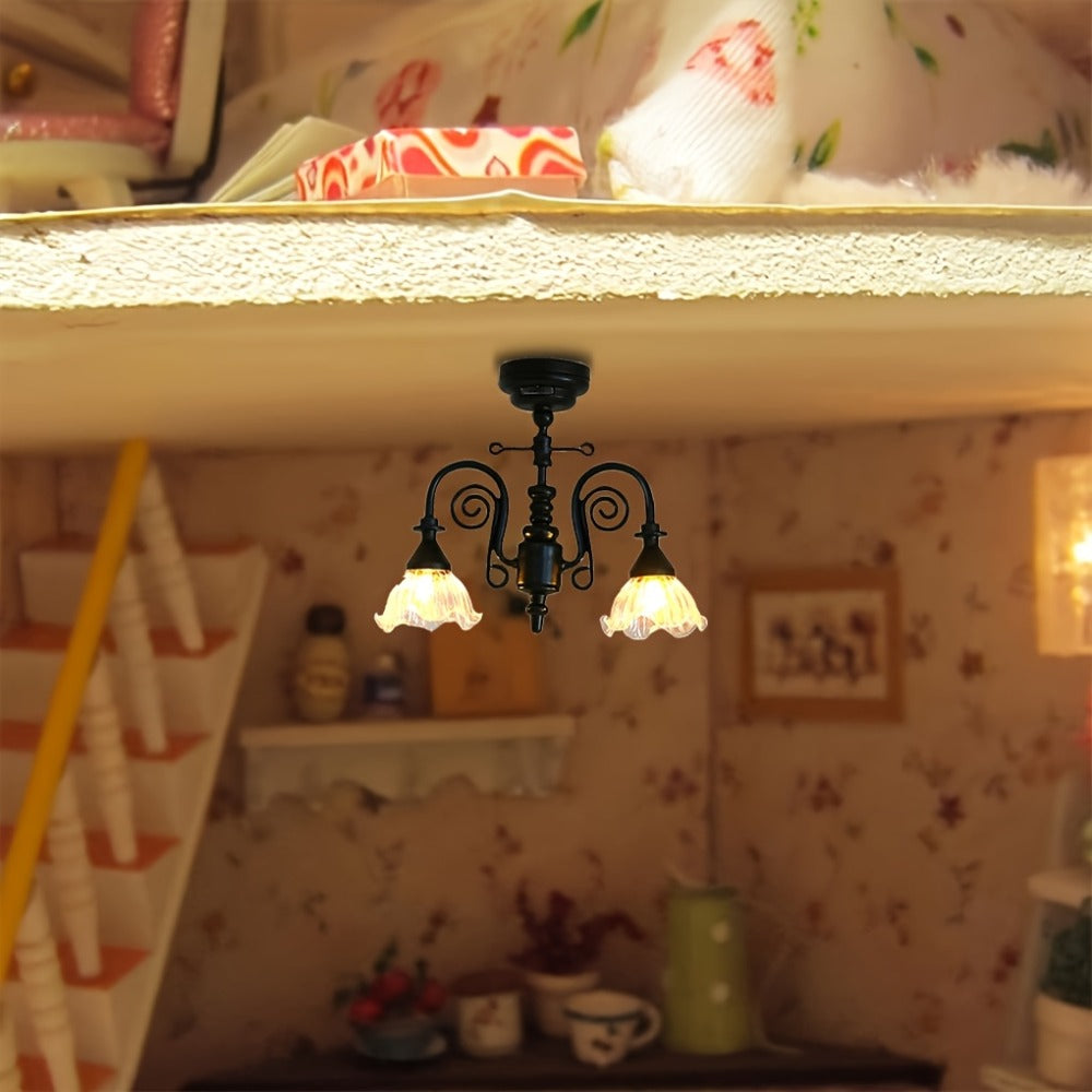 Miniature LED Chandelier Ceiling Lamp Dollhouse Working Light 1:12 Scale with the Listed Color, Size or Set Options for Every