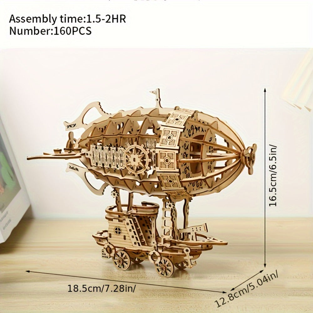 Steampunk Wooden Airship Model Kit with 160 Pieces and Pictured 18.5 x 12.8 x 16.5 cm Assembled Size — image 5