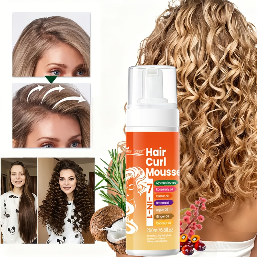Curl Defining Hair Foam Mousse 200ml Smoothing Styling for Natural Fluffy Elastic Curls, Frizz Control for Wavy Coily Hair — 