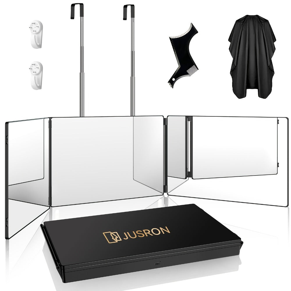 Three-Way Hair Cutting Mirror with Folding Panels, Adjustable Door Hooks and LED, Non-LED or Two-Pack Options — image 11
