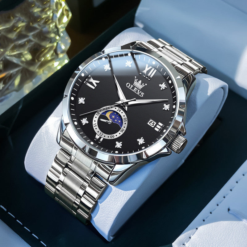 Stylish Mens Diamond-encrusted Calendar Quartz Watch A Classic Timepiece For The Modern Businessman