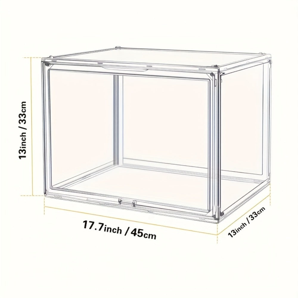 XL Clear Stackable Acrylic Storage Bins with Magnetic Lid – Dustproof Large Display Case for Figures, Collectibles, Helmets, 