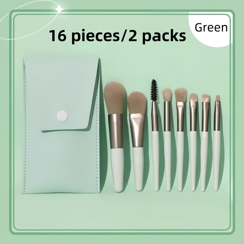 Makeup Brush Set 16pcs Complete Face Brush Kit – Blush Powder Eyeshadow Contour Brow & Lip Brushes, Soft Blendable Fragrance-