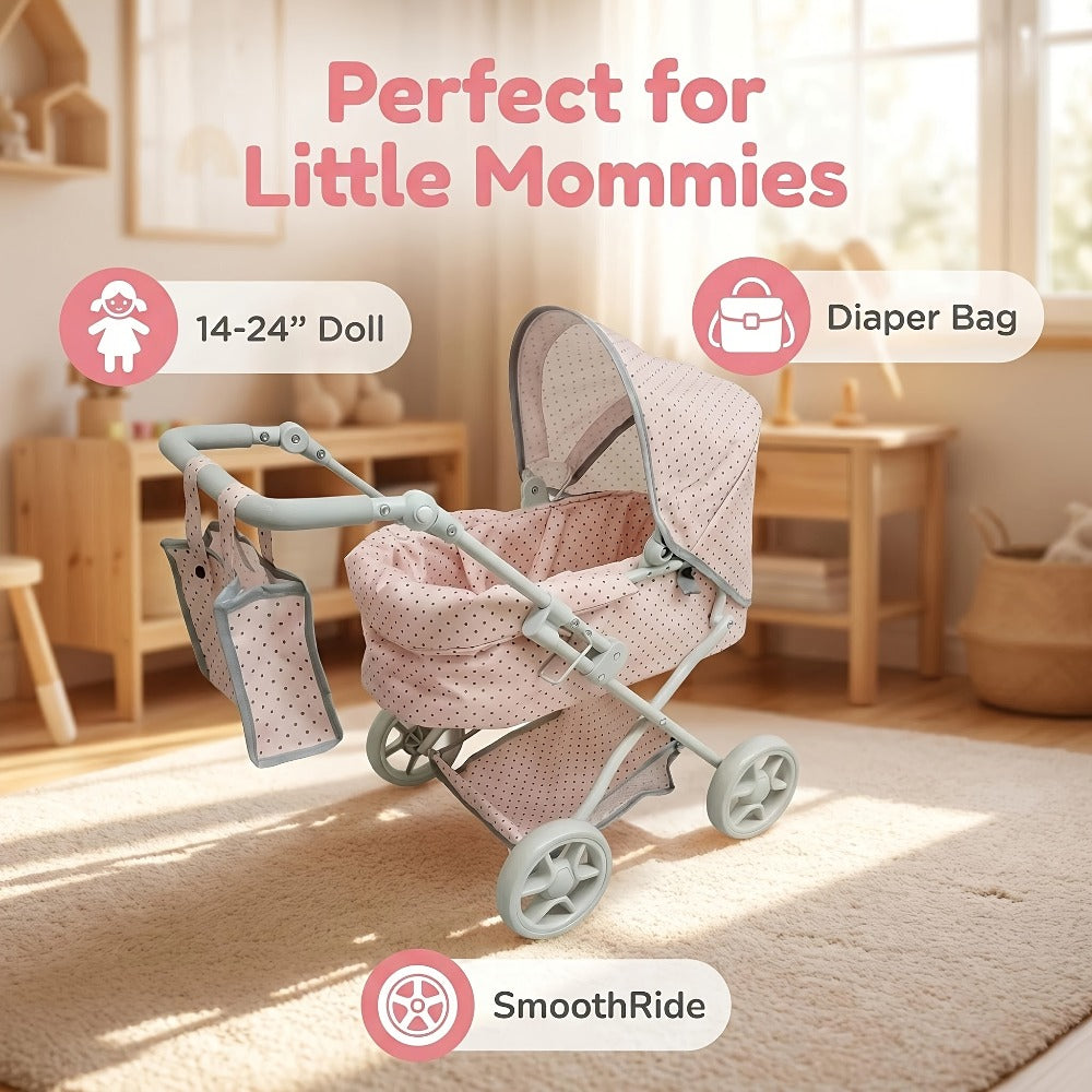 3-in-1 Baby Doll Stroller Set Pink Foldable Pram with Bassinet & Carry Bag with the Listed Color, Size or Set Options for Eve