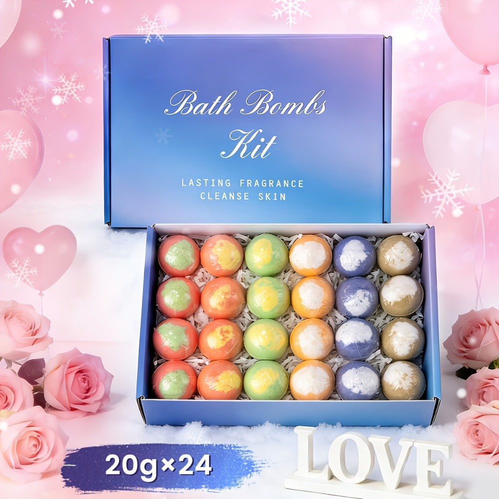 Bath Bombs, 24-Piece Essential Oil Gift Set with 20g Round Fizzers, Assorted Colors and Fragrance Styles — image 1